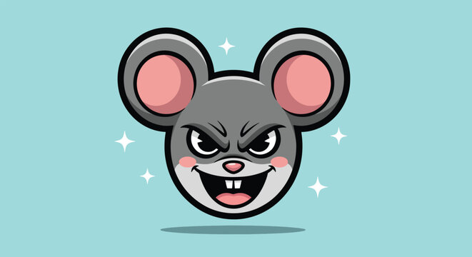 Evil Mouse Face Cartoon Illustration.