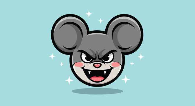 Evil Mouse Head Cartoon Character with Sharp Teeth.