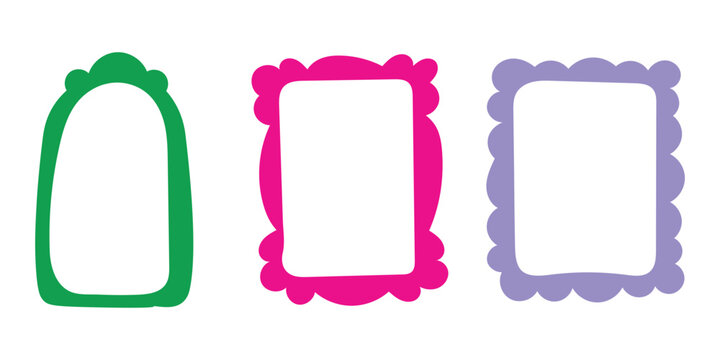 Three colourful cartoon style decorative frames perfect for scrap booking photo borders and creative design elements on white background