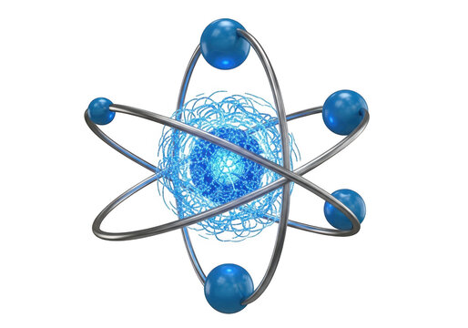 Colorful atomic structure illustration with orbiting electrons and nucleus