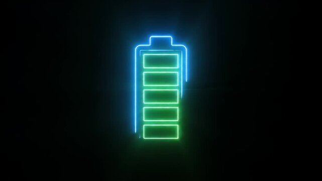 Neon Battery Icon Glowing Blue Green Energy Power Charge