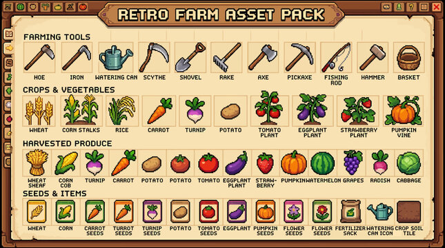 Pixel Art Farm Asset Pack for Game Development and Design