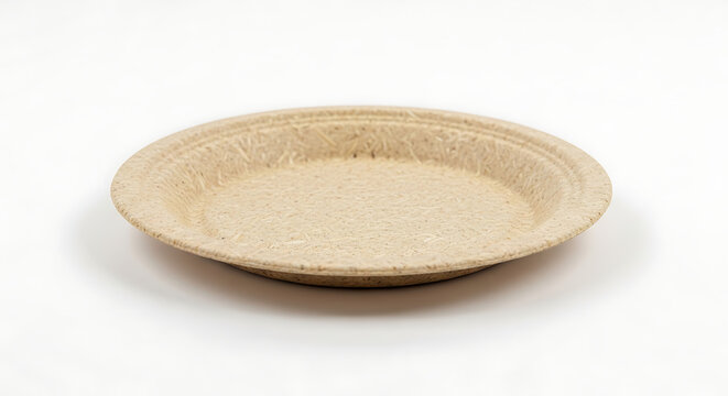 Single empty disposable plate crafted from sustainable materials, ideal for eco-conscious events