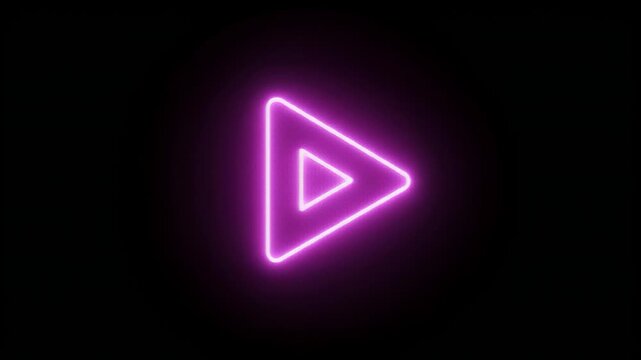 Neon Play Button Glowing on Dark Background