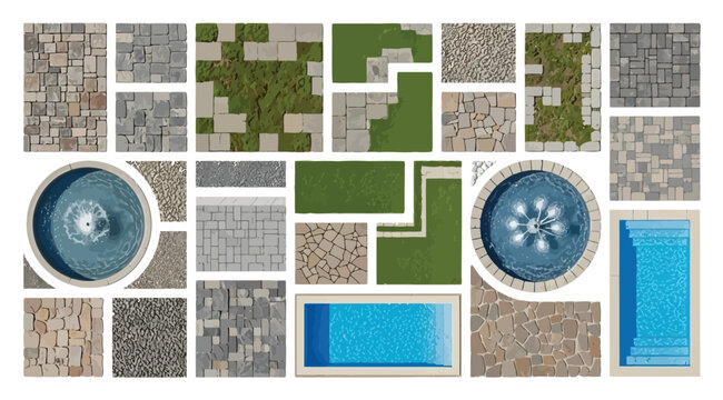 Collection of landscaping textures and garden elements