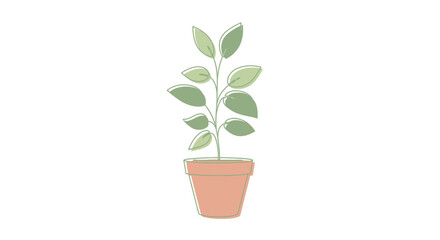 Obraz premium Simple illustration of a green leafy plant in a terracotta pot.