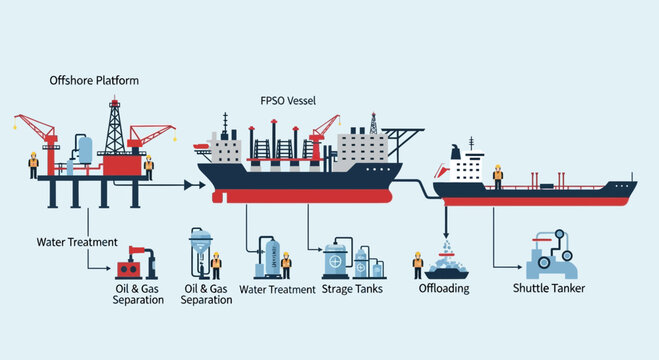 Offshore Oil and Gas Extraction and Transport Process Diagram