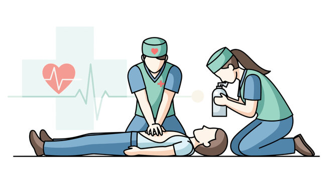 Medical Team Performing CPR and Rescue Breathing on Patient