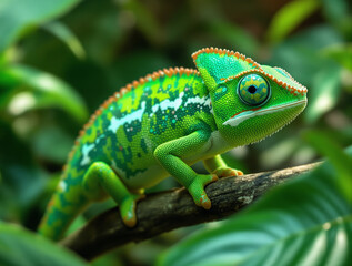 Fototapeta premium Chameleon Camouflage in Tropical Foliage, Animal Adaptation
