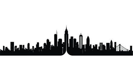 Fototapeta premium City skyline silhouette representing urban development and metropolitan expansion set against a solid white background for real estate branding or corporate architectural communication materials.