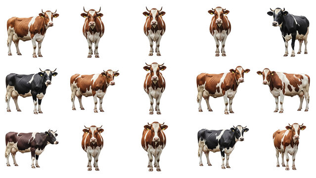 Collection of Diverse Cows Standing in Studio Lighting
