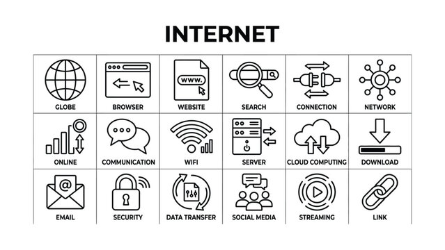 Collection of internet related icons and symbols for technology and communication concepts  various online services and network connections icone set