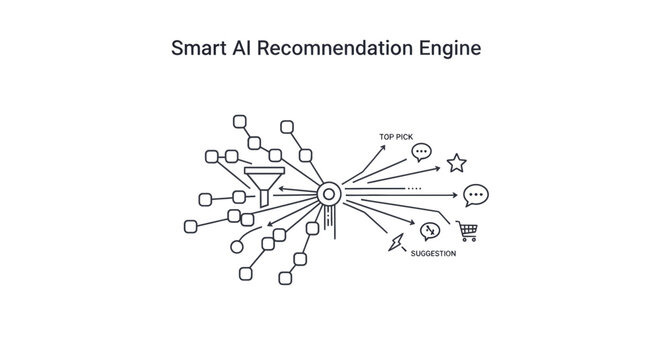 AI recommendation engine, smart technology concept, vector illustration, artificial intelligence, machine learning