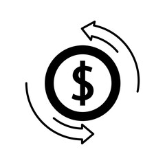 Fototapeta premium Minimal outline icon of dollar symbol with circular arrows representing currency exchange, money circulation, and financial transactions.