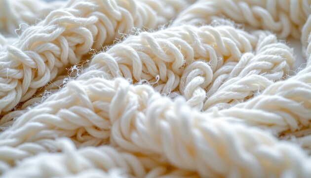A close up of cream colored fabric with a woven texture, likely a piece of knitted or crocheted material.