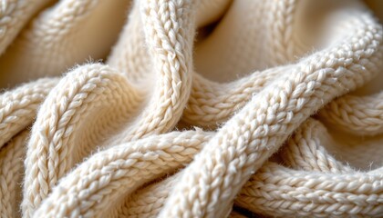 Naklejka premium The image is a close up photograph of a pile of knitted fabric, likely yarn or textile, with intricate loops and stitches visible