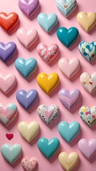 Fototapeta premium A collection of colorful hearts on a pink background