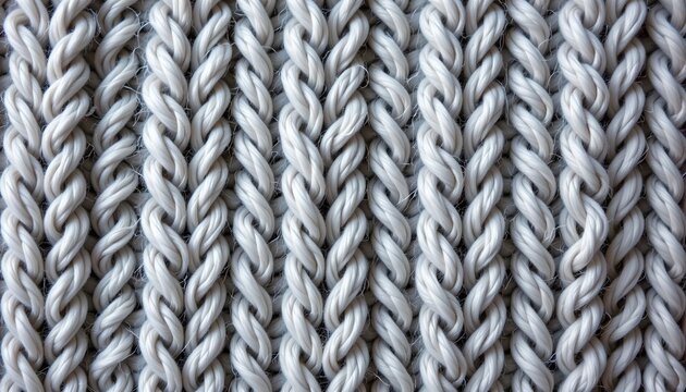 A cozy knit sweater, specifically focusing on the texture of its yarn. The sweater features alternating white and gray yarns, creating a soft contrast