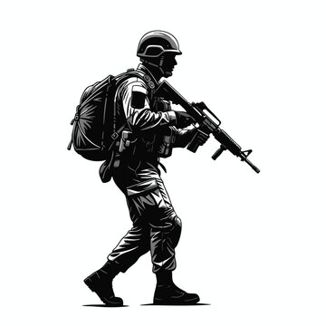 Silhouette of a Soldier in Combat Gear Holding a Rifle