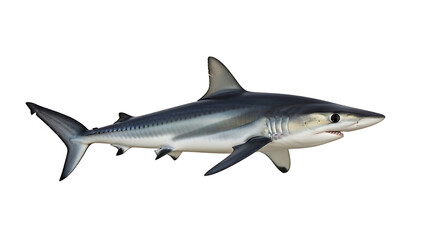 Obraz premium Powerful predatory marine shark with sleek, streamlined body isolated on a clean white background