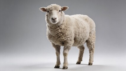 Fototapeta premium White Fluffy Sheep Full Length Studio Portrait