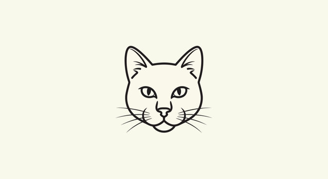 Minimalist Cat Face Line Art Illustration Vector Graphic