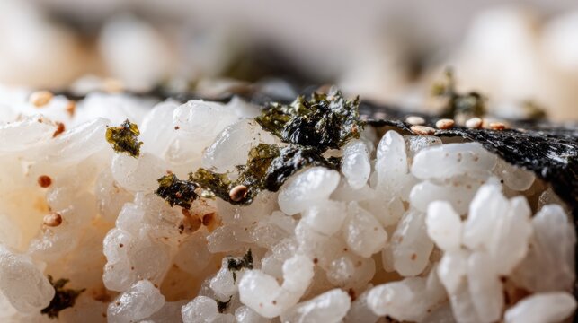 Close-Up Macro of Sushi Rice Texture with Seaweed Details