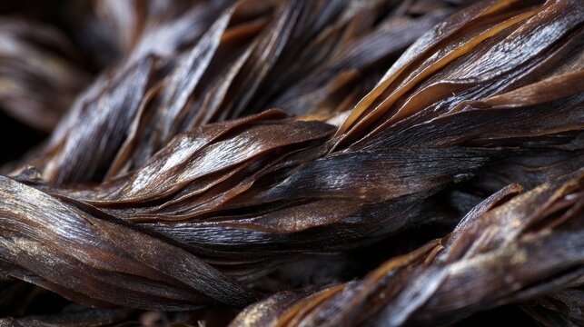 Close-Up of Tangled Dried Brown Seaweed Strands in High Detail