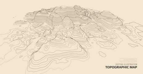 Fototapeta premium 3D topographic map. Geographic contour map background with elevation lines. Detailed terrain visualization concept. Vector illustration of landscape elevations and natural relief.