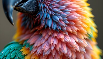Obraz premium The image features a close up of a vibrantly colored bird, showcasing its intricate feather patterns