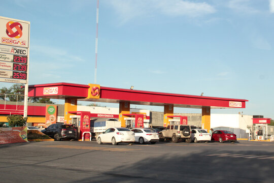 Monterrey, Nuevo Leon, Mexico - Jul 30, 2025: Oxxo Gas, a Mexican gas station chain, offers Magna, Premium, and diesel gasoline and operates through Oxxo convenience stores