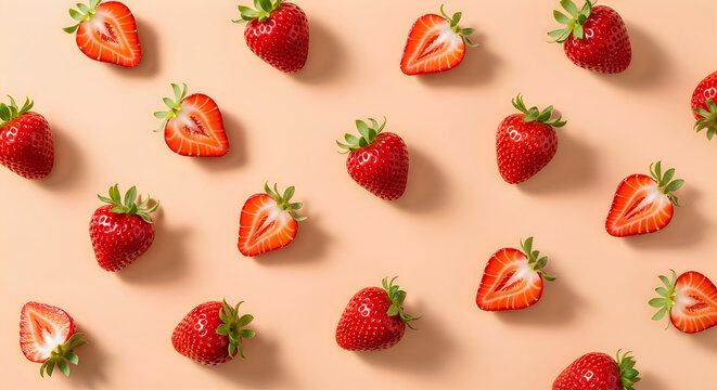 Fresh strawberries arrangement a vibrant and delicious fruit pattern