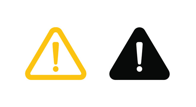 Minimalist yellow and black triangle caution alert signs designed as flat vector graphic icon set symbols
