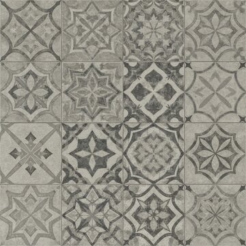 Gray and beige encaustic tiles with various geometric patterns background wallpaper poster banner download 2026 2027