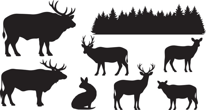 forest wildlife animals silhouette set black
