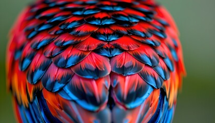 Fototapeta premium The image showcases a close up view of a bird's vibrant, multicolored feathers