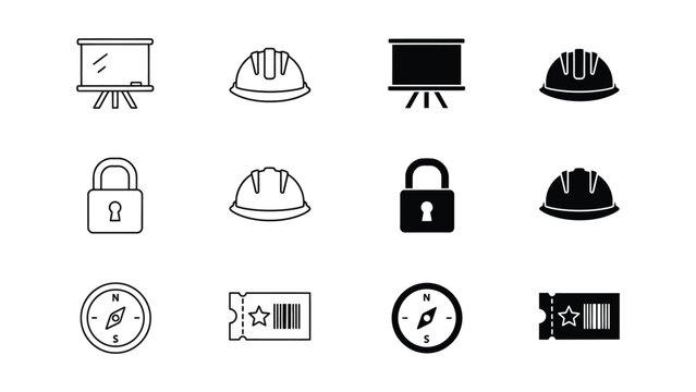Contrasting icons of technology, safety, and navigation tools in black and white