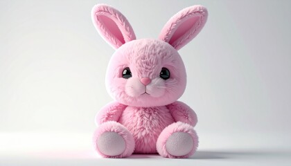 Fototapeta premium Cute Pink Stuffed Bunny Rabbit Toy Sitting.