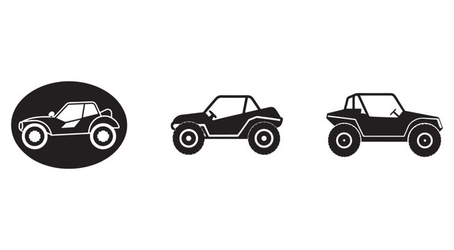 Offroad vehicles icons with different designs and one in oval shape on white background