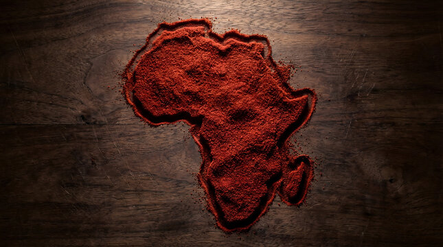 Africa map outline with paprika spice powder