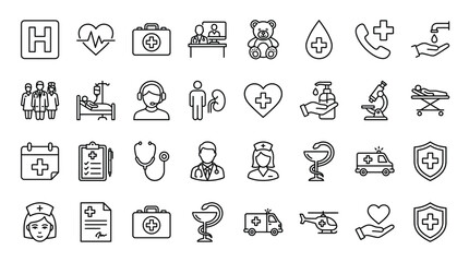 Collection of medical icons healthcare hospital doctor emergency and health services representation © MR7