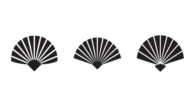 Three black folding hand fans with different designs on white background  traditional Japanese or Chinese style accessories for cooling down