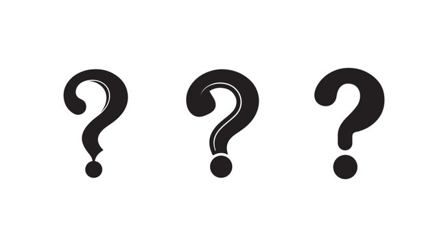 Three black question mark symbols in different styles on white background  simple icons for queries and inquiries