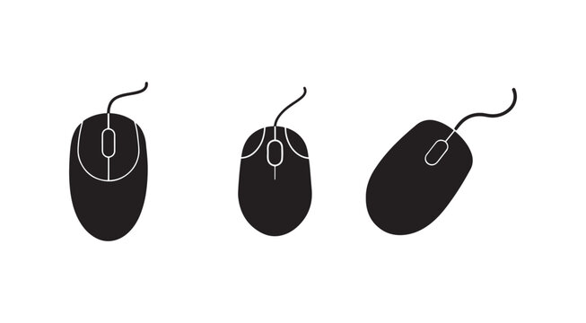 Three computer mice in different angles and positions on a white background for technology and computing concepts  office and workspace accessories