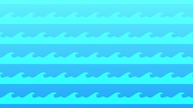 Cartoon animation of fish jumping out of the sea, loopable in 4K