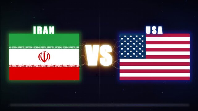 Iran vs USA National Flags Battle Comparison, 4K Geopolitical Conflict Background
