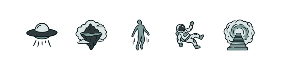 Sci-Fi and Fantasy Concept Icons Set Astronaut UFO and Portal Doodles © liubomir118809