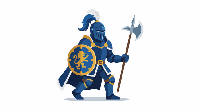 This playful image of a knight in armor wielding an axe, complete with a shield, is perfect for illustrating themes of bravery, adventure, and medieval lore in creative projects.