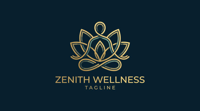 This elegant logo showcases a meditator in a lotus pose, embodying the essence of wellness and mindfulness, tailored for a wellness brand focused on harmony and peace.
