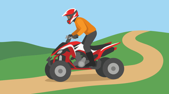 An exciting scene of a quad biker riding on a dirt trail, representing adventure, freedom, and outdoor excitement in nature.